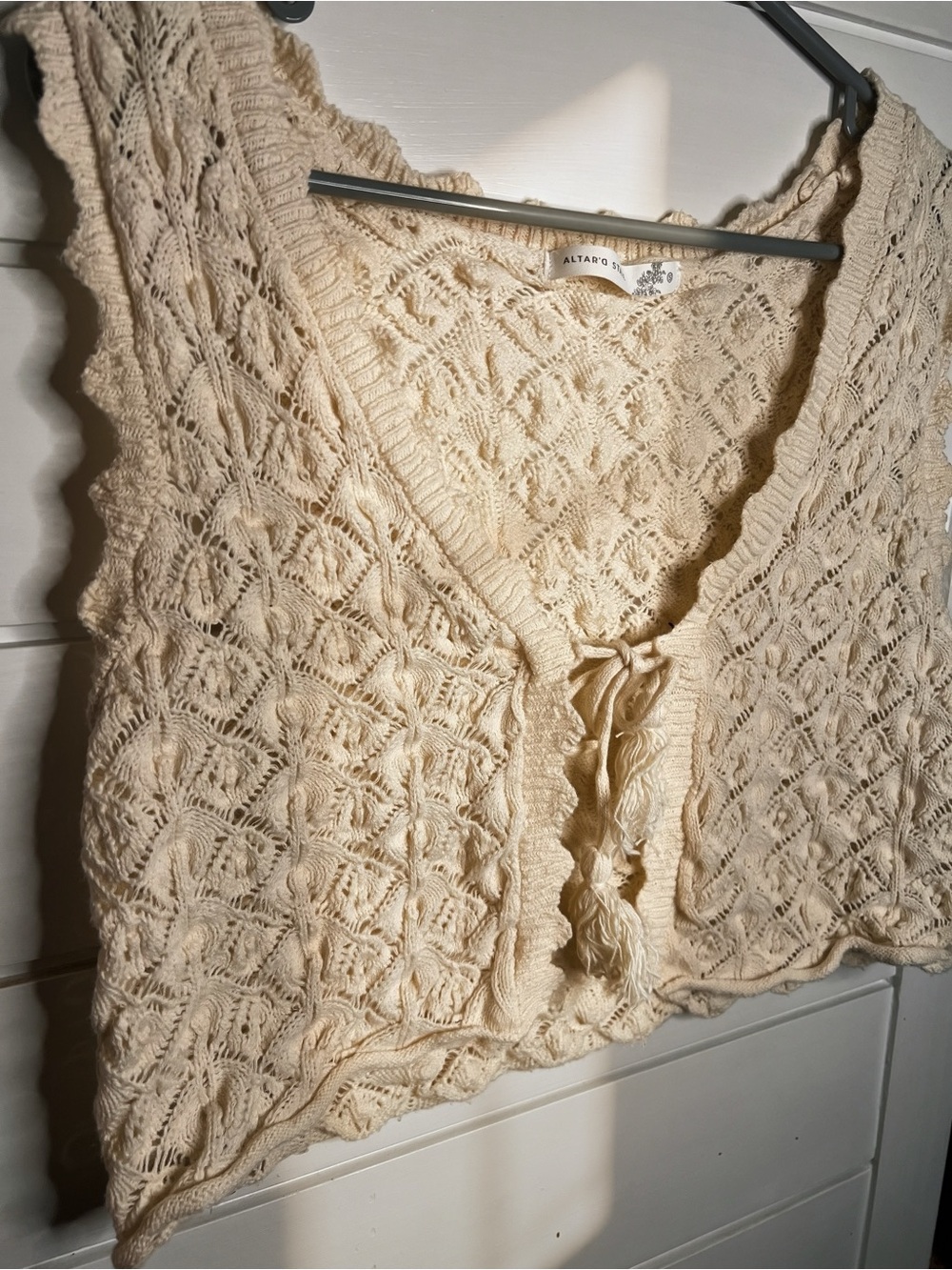 Altar'd State Cream Crochet Tie-Front V-Neck Sweater Vest - Picture 3 of 5